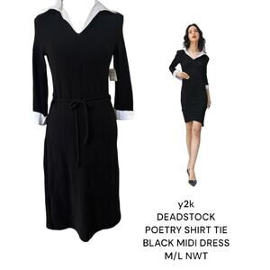Y2K DEADSTOCK POETRY BLACK MIDI SHIRT TIE DRESS M/L NWT
